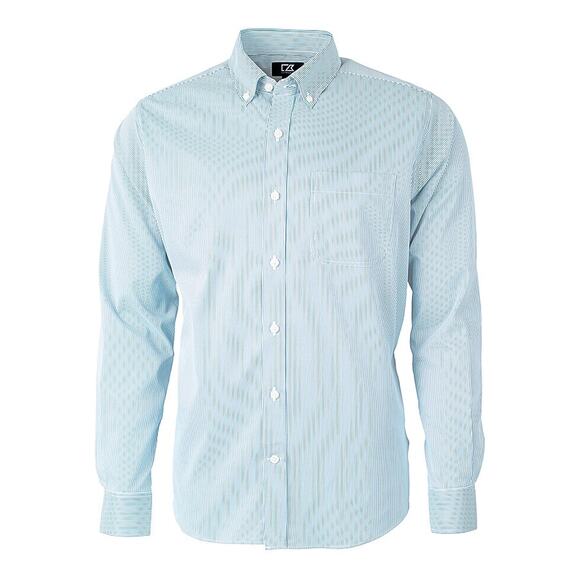NWT Men's Cutter & Buck Versatech Pinstriped Stretch Dress Shirt Blue Size XL - Picture 1 of 9